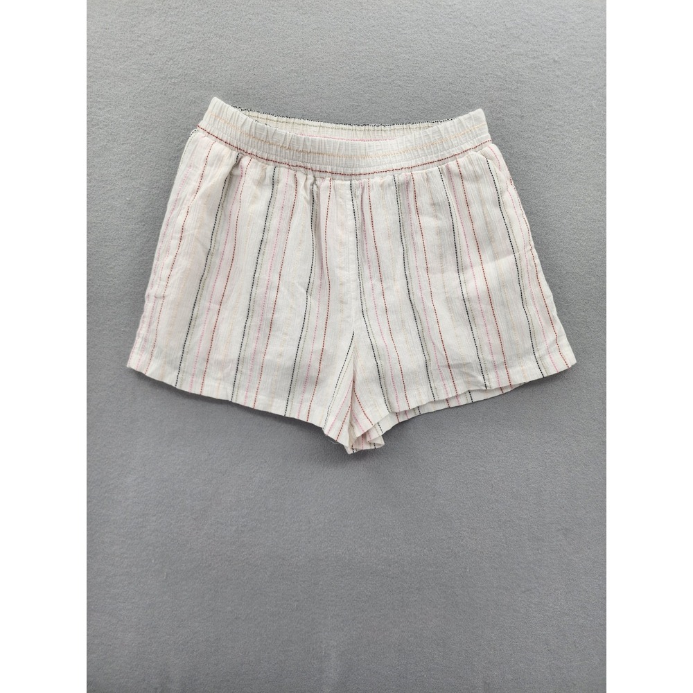 Lush Womens White‎ Multi Stripe Cotton Shorts Elastic Waist Rainbow Boho Small